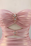 Blush Metallic Ruched Cut Out Tight Mini Prom Dress