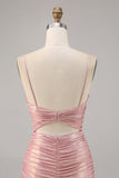 Blush Metallic Ruched Cut Out Tight Mini Prom Dress