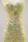 Sparkly Green Spaghetti Straps Mini Sequin Floral Tight Prom Dress