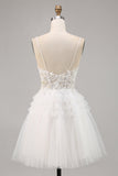 A Line Short White Tulle Corset Prom Dress with Appliques