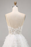 A Line Short White Tulle Corset Prom Dress with Appliques