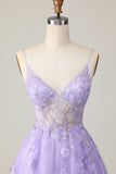 Sparkly Purple A Line Short Floral Prom Dress with Sequins