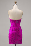Sparkly Fuchsia Sweetheart Corset Tight Short Prom Dress with Rhinestones
