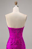 Sparkly Fuchsia Sweetheart Corset Tight Short Prom Dress with Rhinestones