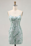 Sparkly Beaded Green Tight Short Prom Dress with Sequins