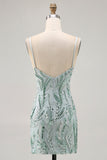 Sparkly Beaded Green Tight Short Prom Dress with Sequins
