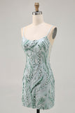 Sparkly Beaded Green Tight Short Prom Dress with Sequins
