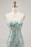 Sparkly Beaded Green Tight Short Prom Dress with Sequins