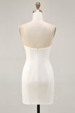 Sparkly White Strapless Short Tight Floral Cocktail Dress with Sequins