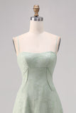 Sage Green Floral Lace Corset A Line Maxi Bridesmaid Dress