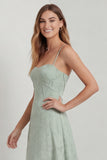 Floral Sage Green Lace Corset A Line Maxi Wedding Guest Dress
