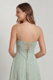 Floral Sage Green Lace Corset A Line Maxi Wedding Guest Dress
