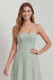 Floral Sage Green Lace Corset A Line Maxi Wedding Guest Dress