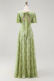 Sage Green Floral A Line V-Neck Maxi Wedding Guest Dress