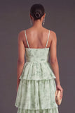 Sage Green Corset A Line Tiered Long Bridesmaid Dress with Slit