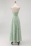 Blue Spaghetti Straps Chiffon A-Line Long Floral Wedding Guest Dress