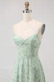 Blue Spaghetti Straps Chiffon A-Line Long Floral Wedding Guest Dress