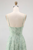 Blue Spaghetti Straps Chiffon A-Line Long Floral Wedding Guest Dress