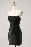 Pink Corset Satin Ruched Strapless Mini Prom Dress