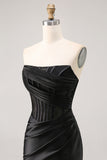Pink Corset Satin Ruched Strapless Mini Prom Dress