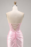 Pink Corset Satin Ruched Strapless Mini Prom Dress