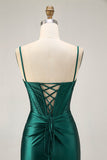 Sparkly Dark Green Corset Satin Tight Short Cocktail Dress with Beading