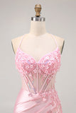 Candy Pink Tight Short Corset Floral Cocktail Dress