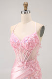 Candy Pink Tight Short Corset Floral Cocktail Dress