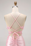 Candy Pink Tight Short Corset Floral Cocktail Dress