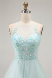 Sparkly Light Green Ruffled A Line Long Prom Dress with Beading