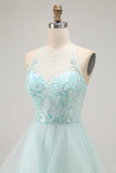 Sparkly Light Green Ruffled A Line Long Prom Dress with Beading