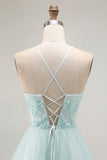 Sparkly Light Green Ruffled A Line Long Prom Dress with Beading