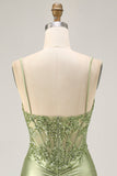 Sparkly Satin Sage Green Tight Short Corset Cocktail Dress with Sequins