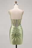 Sparkly Sage Green Tight Corset Short Cocktail Dress with Rhinestones