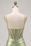 Sparkly Sage Green Tight Corset Short Cocktail Dress with Rhinestones