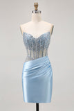 Sparkly Light Blue Corset Tight Short Cocktail Dress