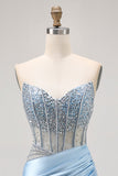 Sparkly Light Blue Corset Tight Short Cocktail Dress