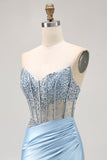 Sparkly Light Blue Corset Tight Short Cocktail Dress