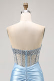 Sparkly Light Blue Corset Tight Short Cocktail Dress