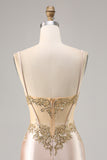 Sparkly Champagne Corset Ruched Tight Short Prom Dress with Sequins
