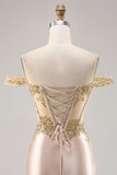 Sparkly Champagne Satin Corset Bodycon Short Prom Dress with Sequins