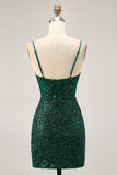 Sparkly Sequin Dark Green Corset V-Neck Short Cocktail Dress