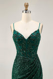 Sparkly Sequin Dark Green Corset V-Neck Short Cocktail Dress