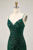 Sparkly Sequin Dark Green Corset V-Neck Short Cocktail Dress