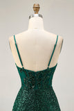 Sparkly Sequin Dark Green Corset V-Neck Short Cocktail Dress