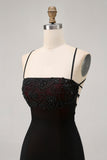 Black Spaghetti Straps Tight Short Cocktail Dress with Beading