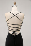 Black Spaghetti Straps Tight Short Cocktail Dress with Beading