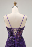 Sparkly Tight Dark Purple Sequin Short Corset Prom Dress