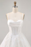 White Spaghetti Straps Corset Short Cocktail Dress with Lace