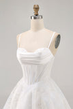 White Spaghetti Straps Corset Short Cocktail Dress with Lace
